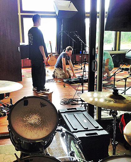 drum mics, patrick setting up live room for recording session